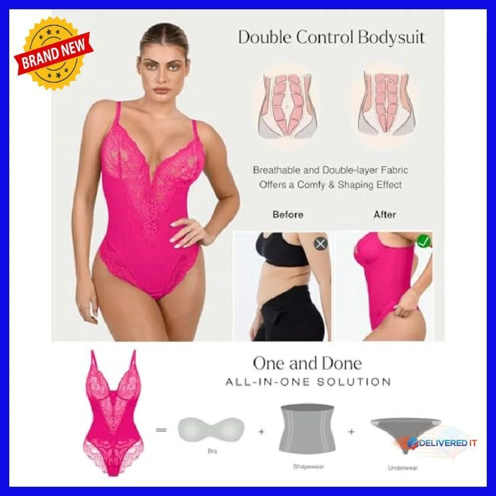 Lace Shapewear Bodysuit Tummy Control V Neck Sleeveless Body Suit